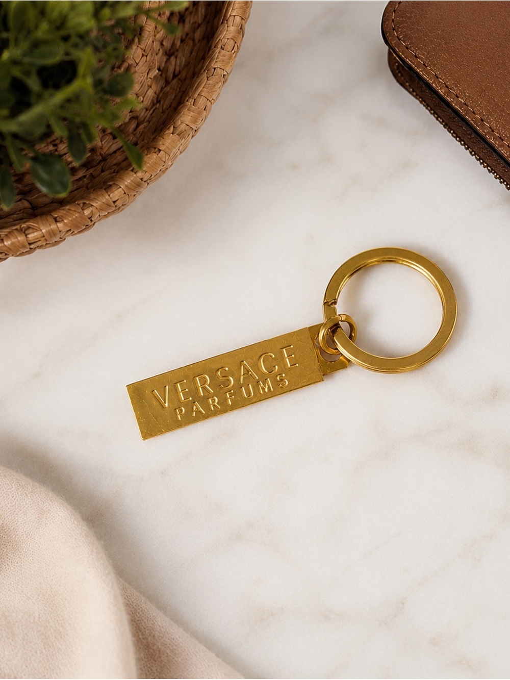 VERSACE PARFUMS Gold Tone Keychain